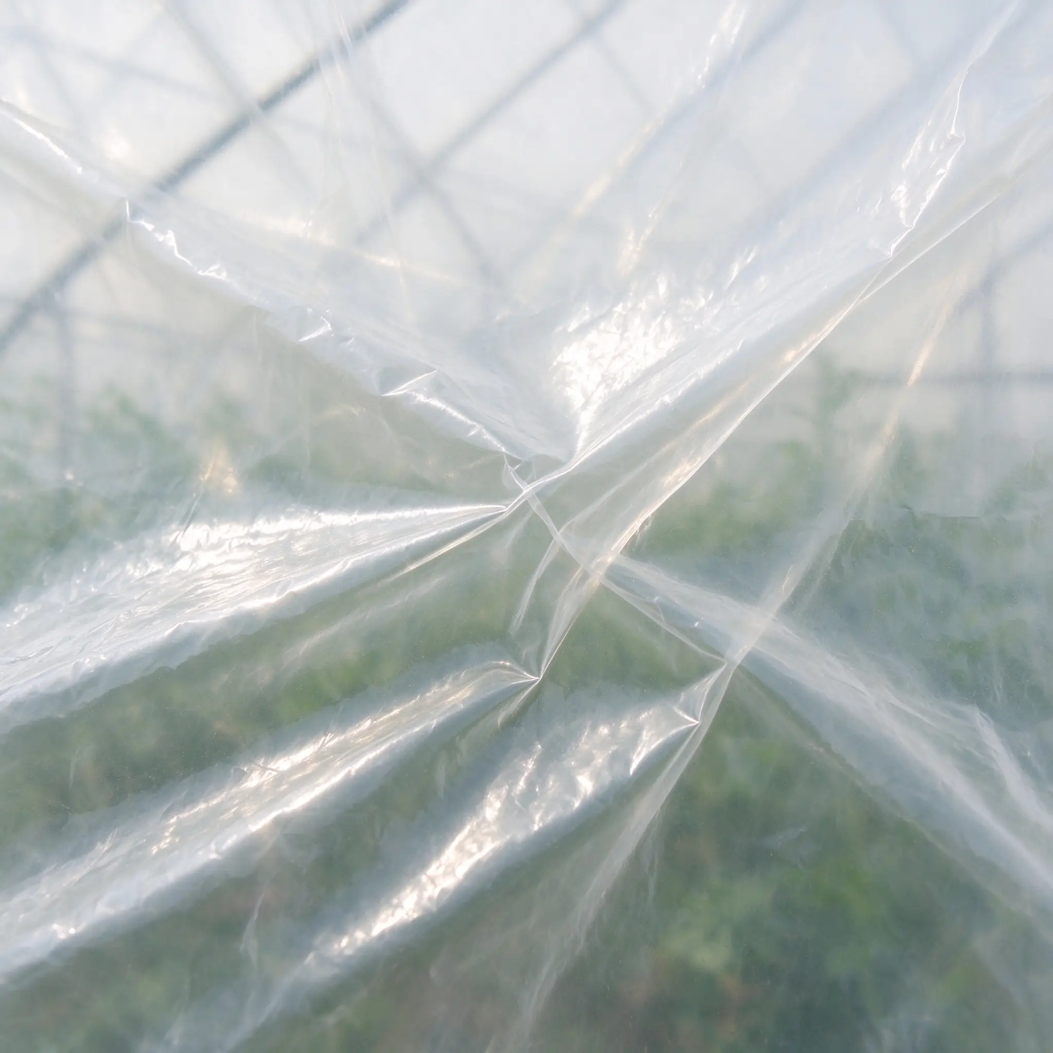 Muonekano wa karibu wa filamu ya greenhouse ya uwazi, kupambana na matone na ukungu